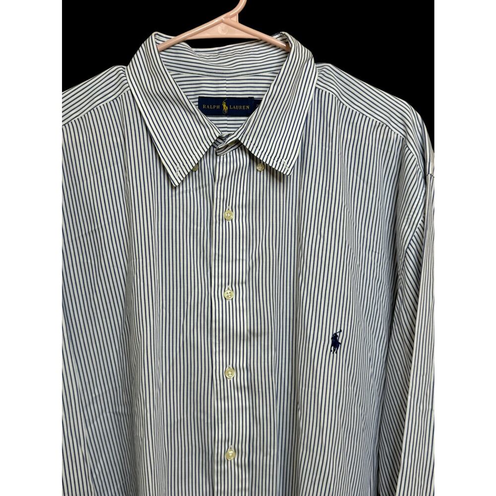 Ralph Lauren Blue White Pin Striped Button Down Mens Dress Shirt Sz: 3XLT E7